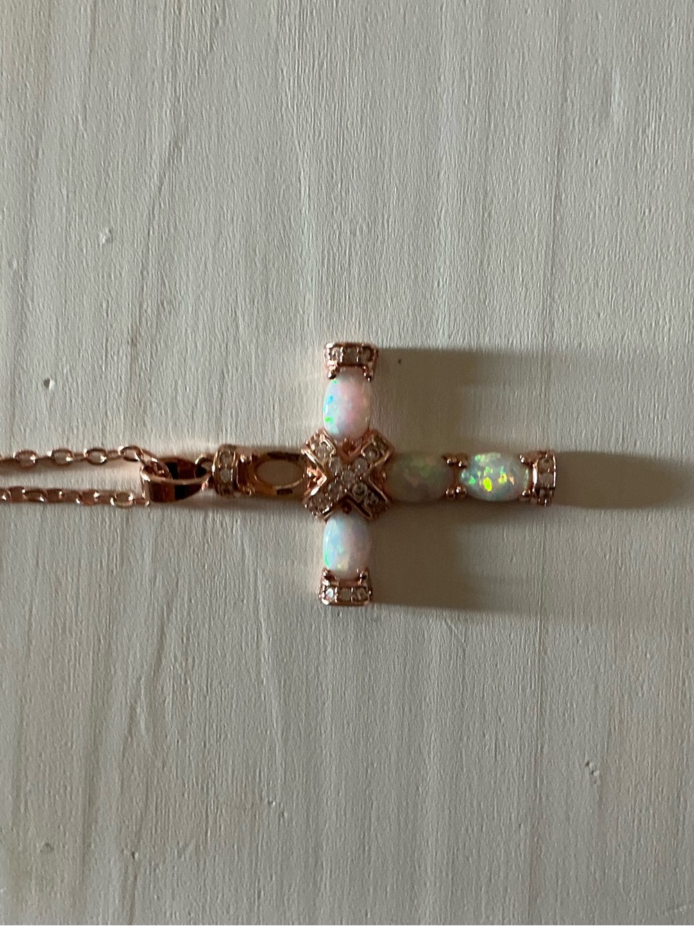 Opal Cross Pendant Necklace in Rose Gold